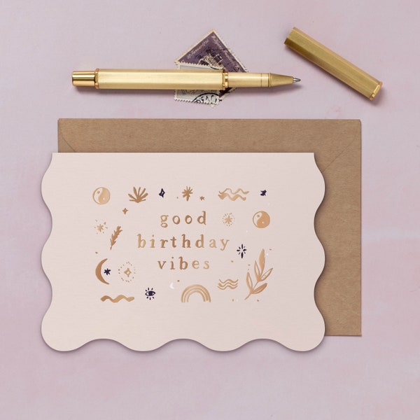 Good Vibes Birthday Card | Birthday Card | Luxury Birthday Card | Minimalist Card | Gold Foil Card | Typographic Birthday Card
