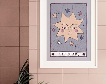 Tarot Star Art Print | A5, A4, A3 Size | Tarot Style Wall Art | Lounge Wall Art | Gallery Wall Art | Stars Art Print