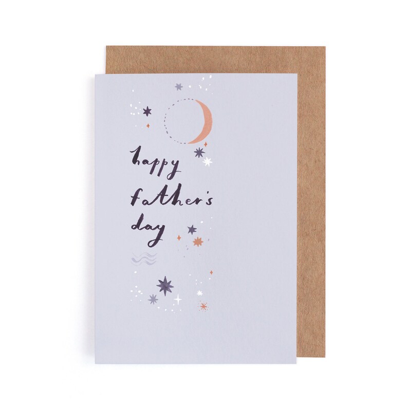 Fathers Day card with minimalist painted artwork of stars and moon.