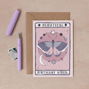 Moth Birthday Vibes Card | Birthday Card | Tarot Birthday Card | Moth Card | Moth Vibes Card | Birthday Card for Her | Female Birthday Card
