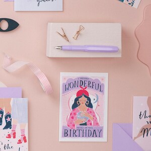 Fortune teller birthday card with 'I predict wonderful things on your birthday' lettering.