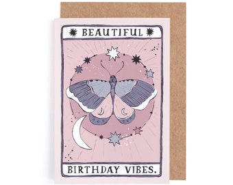 Moth Birthday Vibes Card | Birthday Card | Tarot Birthday Card | Moth Card | Moth Vibes Card | Birthday Card for Her | Female Birthday Card