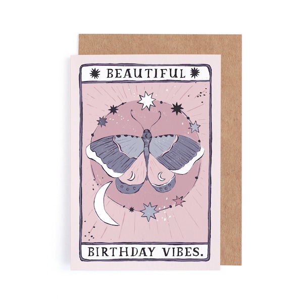 Moth Birthday Vibes Card | Birthday Card | Tarot Birthday Card | Moth Card | Moth Vibes Card | Birthday Card for Her | Female Birthday Card