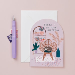 Relax on Your Birthday Card | Cozy Birthday Card | Cat Birthday Card | Birthday Card For Her | Birthday Card For Friend | Bohemian | Boho