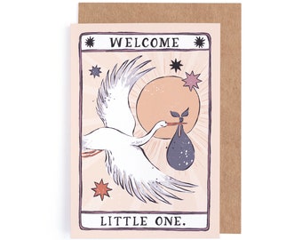 New Baby Card with a Stork Illustration | Perfect as a Gender Neutral Baby Card | Gender Neutral New Born Baby Card