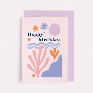 Matisse birthday card inspired by the artist Matisse this abstract birthday card features gently waving shapes and abstract colourful waves, circles. Perfect artsy birthday card.