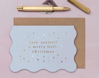 Have Yourself A Merry Little Christmas Card | Holiday Card with Gold Stars and Moons | Luxury Christmas Card | Xmas Card