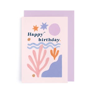 Matisse birthday card inspired by the artist Matisse this abstract birthday card features gently waving shapes and abstract colourful waves, circles. Perfect artsy birthday card.
