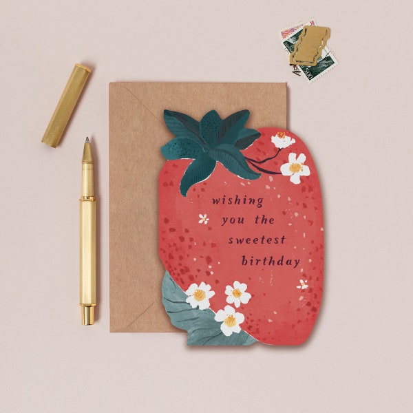 Sweet Strawberry Birthday Card | Unique Strawberry Shape Birthday Card | Sweet Birthday Card for Sister | Kids Birthday Card