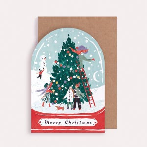 A jolly holiday scene is enclosed in a snowglobe on this uniquely shaped Christmas greeting card, inspired by the beautiful memories we make when spending time with loved ones every year. Trimming the tree, building snowmen, and enjoying the festivities together - there's no doubt that makes for a Merry Christmas. This illustrated Christmas greeting card from UK based brand Sister Paper Co is part of a collection of cards featuring unique shapes and intricate hand-painted designs.