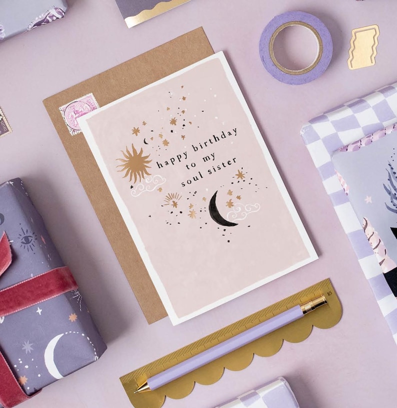 Soul Sister Birthday Card | Luxury Gold Foil Birthday Card | Sister Birthday Card | Birthday Card for Friend | Birthday Greeting Card afbeelding 3