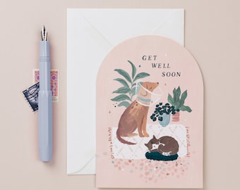 Cat and Dog Get Well Soon Card | Get Well Soon Card for Dog Lover or Cat Lover | Feel Better Soon Card