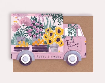 Flower Truck Birthday Card | Flowers Birthday Card | Friend Birthday Card | Mum Birthday Card