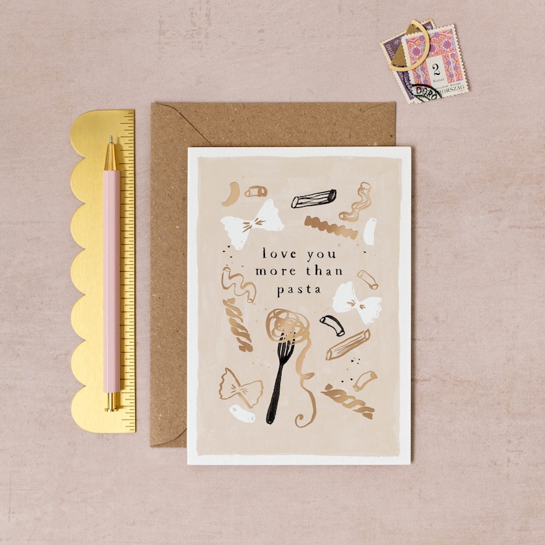 love you more than pasta anniversary card
