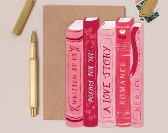 Love Story Books Card | Anniversary Cards | Book Lover Card | Bookish Love Card | Valentines Card | Romantic Card for Reader