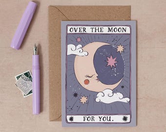 Congratulations Card to Say You're Over the Moon | Perfect for New Job Card, New Baby Card or Pregnancy Congratulations Card | Tarot Card