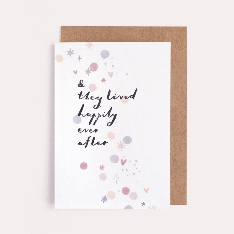 Wedding card with falling colourful confetti, perfect for all kinds of love, couples and partnerships.