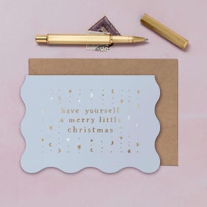 Have Yourself A Merry Little Christmas Card | Holiday Card with Gold Stars and Moons | Luxury Christmas Card | Xmas Card