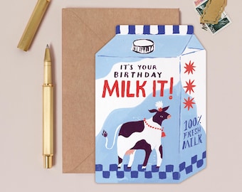 Milk It Birthday Card | Funny Birthday Card | Cow Birthday Card | Milk Carton Card | Unique Shaped Birthday Card