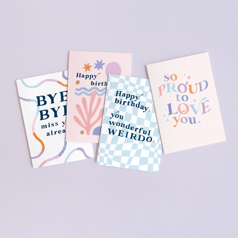 Matisse birthday card inspired by the artist Matisse this abstract birthday card features gently waving shapes and abstract colourful waves, circles. Perfect artsy birthday card.