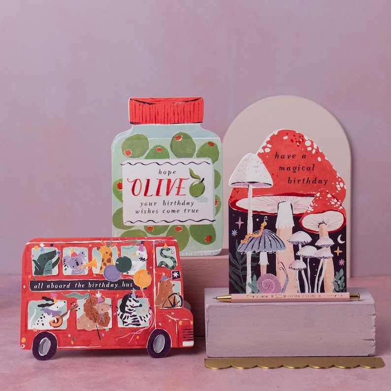 This sweet London bus birthday card is cut into a unique shape of a double decker bus. The cute kids birthday card is a lovely gift idea for childrens birthday card, nephew birthday card or adorable kids birthday card.