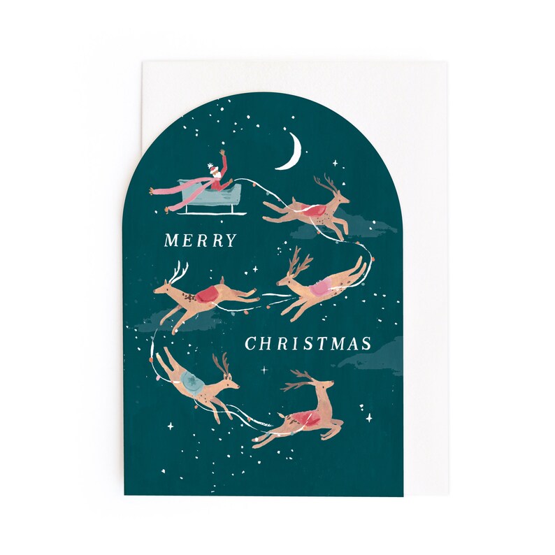 Santa and reindeer christmas card