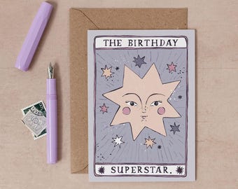Star Birthday Card | Superstar Birthday Card | Tarot Card | Celestial Card | Birthday Card For Friend | Birthday Card For Her