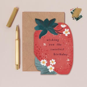 Sweet Strawberry Birthday Card | Unique Strawberry Shape Birthday Card | Sweet Birthday Card for Sister | Kids Birthday Card