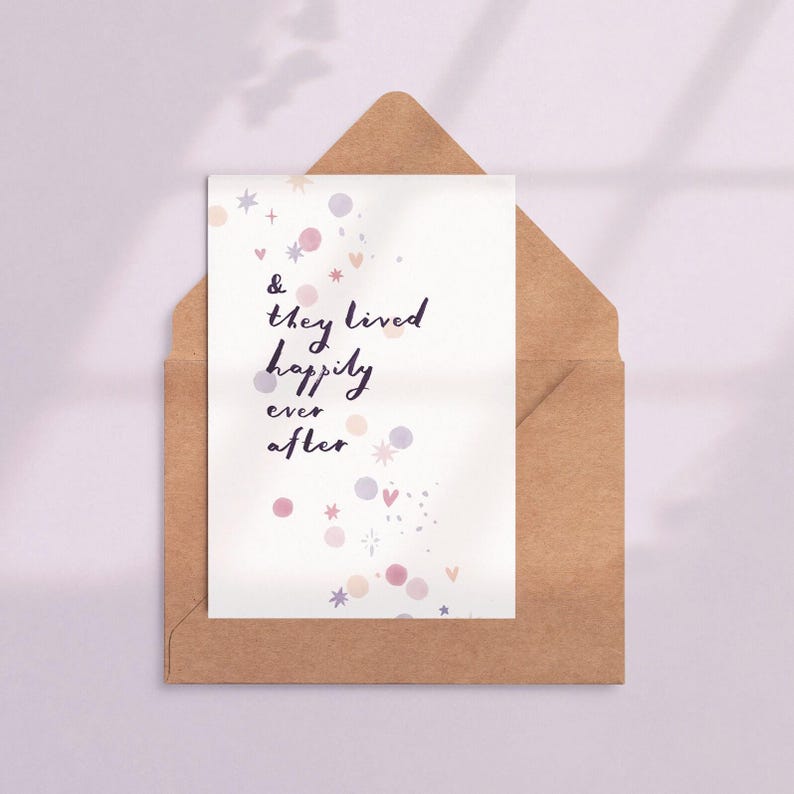 Wedding card with falling colourful confetti, perfect for all kinds of love, couples and partnerships.
