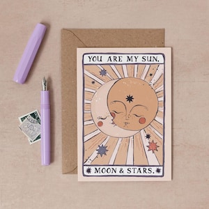 Sun, Moon and Stars Valentine's Day Card or Anniversary Card for Tarot Lover | Tarot Card Style Valentine's Card