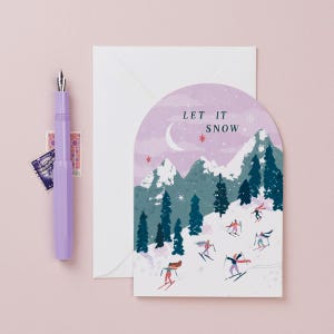 Skiers Christmas Card | Let it Snow Christmas Card | Mountain Christmas Card | Holiday Card | Greeting Christmas Card | Skiing Card