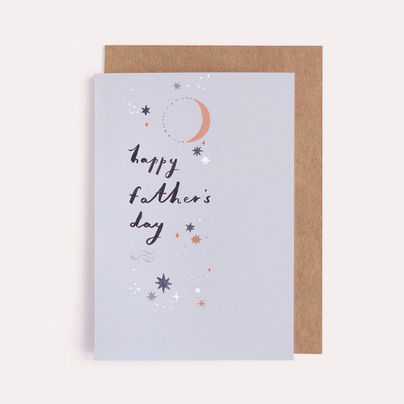 Fathers Day Greeting card with minimalist painted artwork of stars and moon.