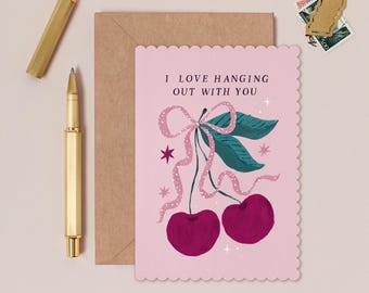 Love Hanging Out Cherries Card | Anniversary Cards | Cherry Love Card | Galentines Card | Valentines Card | Just Because Card