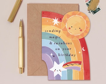 Kids Rainbow Birthday Card | Unique Rainbow Shape Birthday Card | Sweet Birthday Card for Children | Kids Birthday Card | Unisex Kids Card