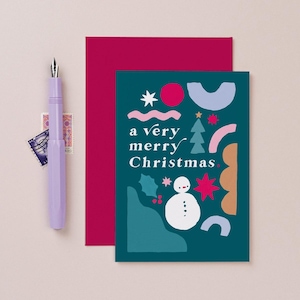 Shapes Christmas Card | Fun Christmas Card | Snowman Christmas Card | Quirky Holiday Card | Colourful Christmas | Kids Christmas Card