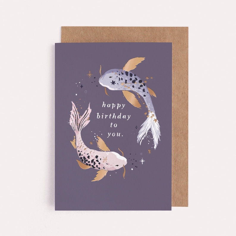 A Pisces star sign inspired zodiac birthday card from Sister Paper Co.