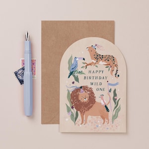 Wild One Jungle Kids Birthday Card | Children's Birthday Card for Animal Lover | Lion Birthday Card