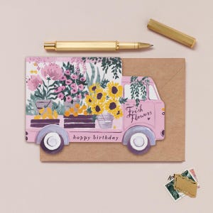 Flower Truck Birthday Card | Flowers Birthday Card | Friend Birthday Card | Mum Birthday Card