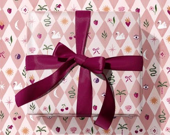 Blush Harlequin Gift Wrap | Feminine Wrapping Paper Sheets
