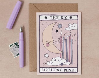 Tarot Moon and Candles Birthday Card | Birthday Card | Tarot Birthday Card | Tarot Card | Birthday Card for Her | Moon Birthday Card