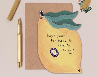 You're the Zest Lemon Birthday Card | Special Shape Birthday Card for Pun Lover | Lemon Birthday Card | Funny Birthday Card