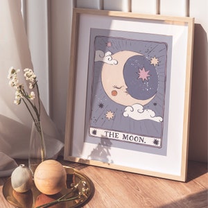 Tarotkaart maan Art Print | A5, A4, A3-formaat | Tarotkaart kunst aan de muur | Loungekunst aan de muur | Galerijmuurkunst | Maankunstafdruk