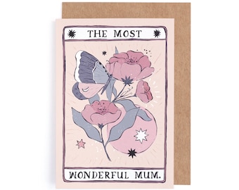 Tarot Style Flower and Butterfly Card | Mother's Day Card | Mum Birthday Cards | Tarot Mum Birthday Card | Birthday Card for Mum