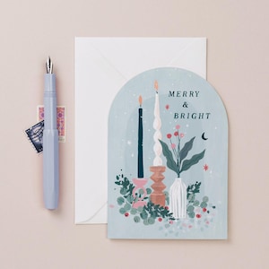 Candles Christmas Card | Hygge Christmas Greeting Card | Merry and Bright Christmas Card | Holiday Card | Seasonal Card | Xmas Greeting Card