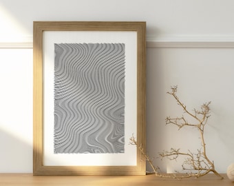 Generatieve penplotterkunst: originele A3-inkttekening - draconische golven