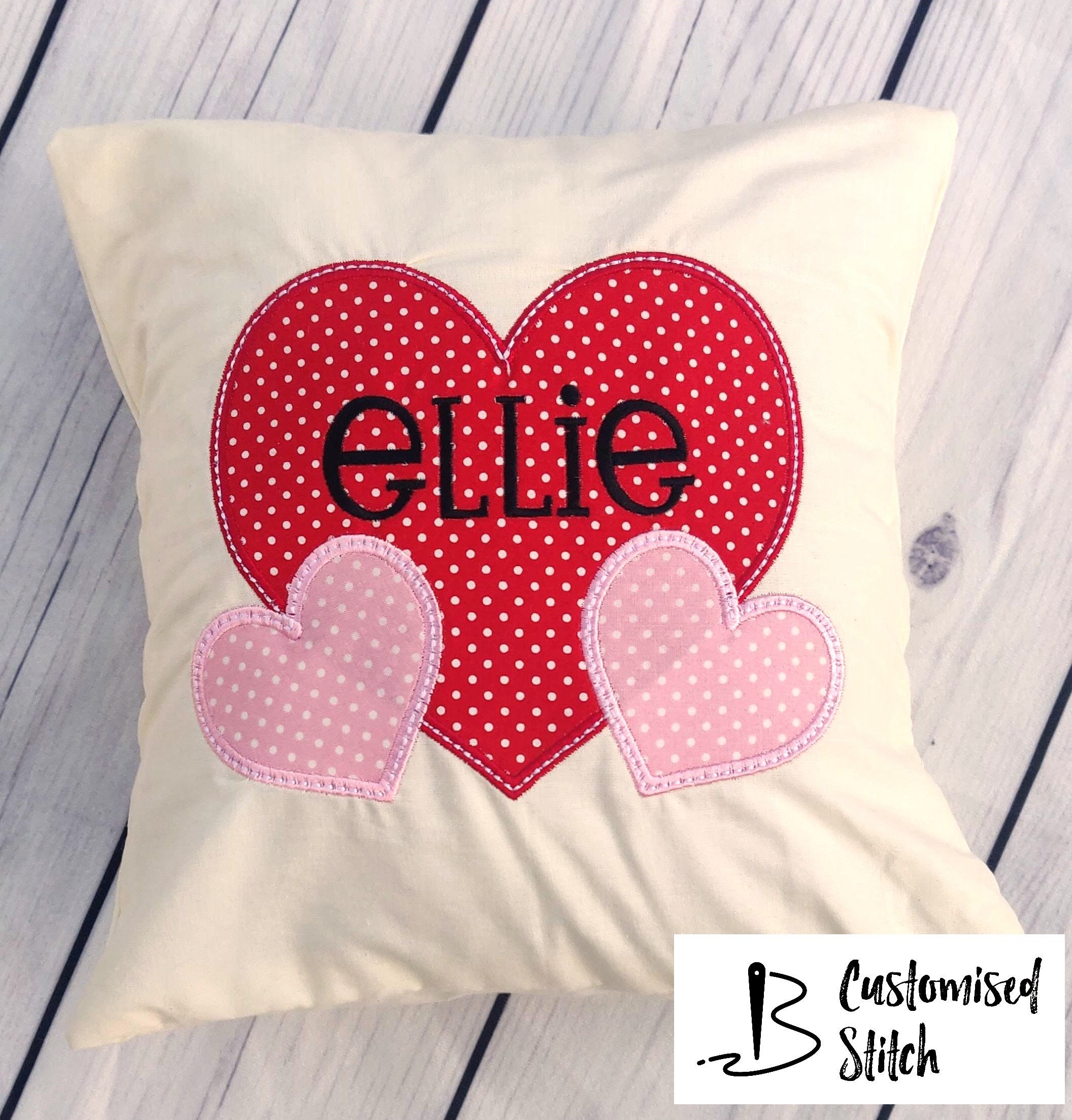 Personalised Embroidered Love Heart design cushion/pillow. Etsy