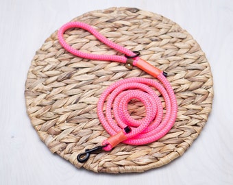 Summer Neon Pink Rope Dog leash | dog lead, 5ft/6ft Dog Rope leash, Strong Dog leash, rose gold and matte black hardware