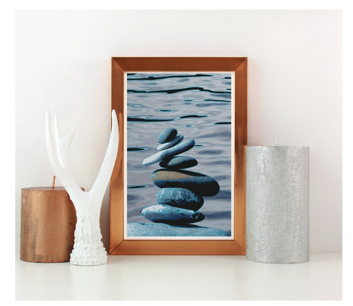 Zen Rocks by the Water. Digital Sea Printable. Wall Art Etsy