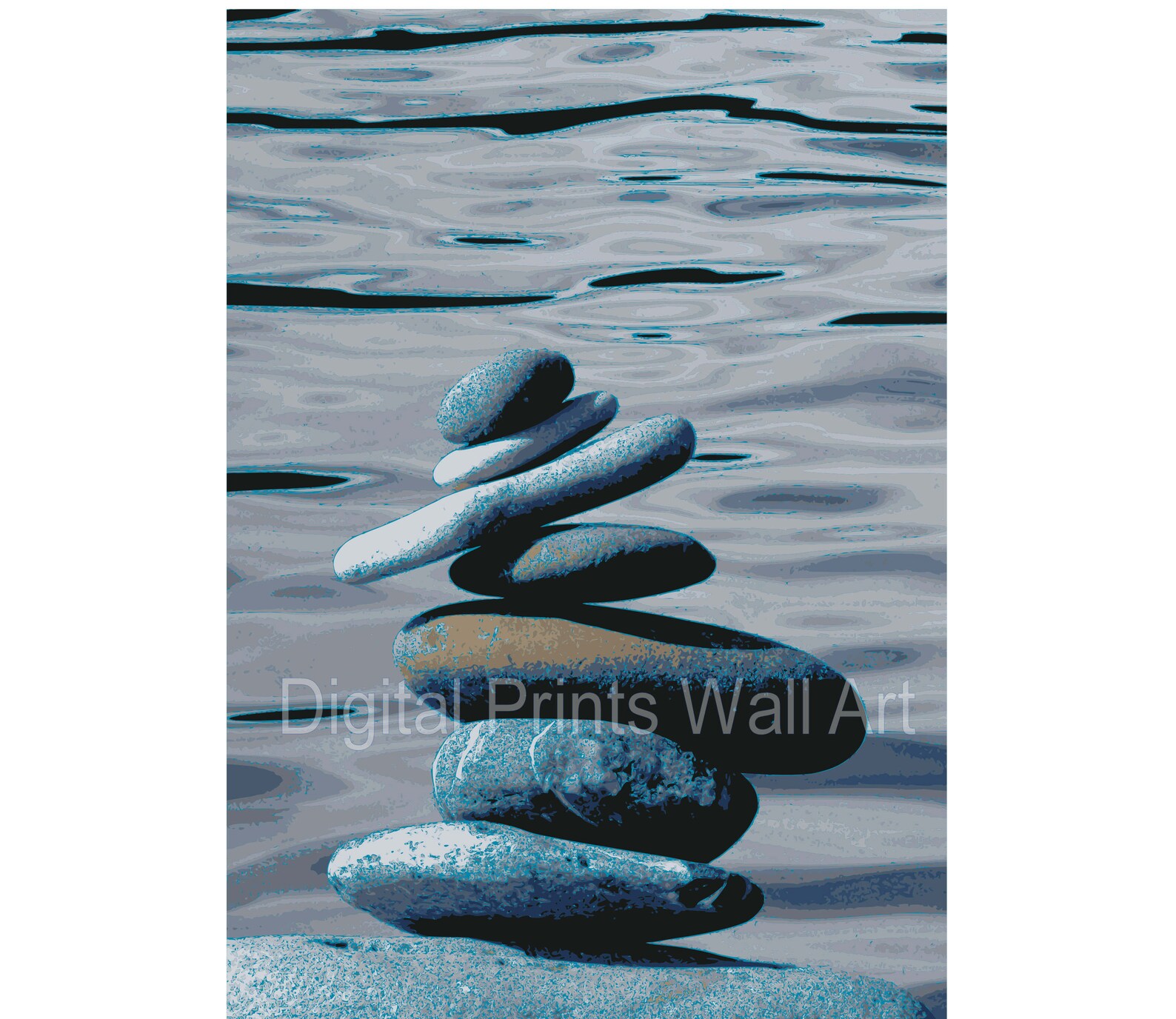 Zen Rocks by the Water. Digital Sea Printable. Wall Art Etsy