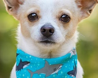 Reversible Shark Pet Bandana – Blue Ocean Print Scarf for Cats and Dogs